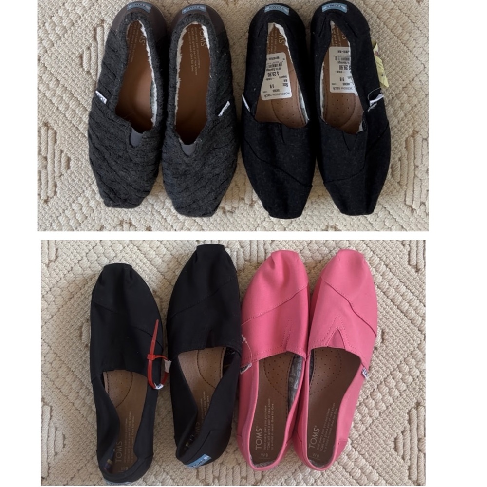 New TOMS slip-ons (4 different styles), size 9
